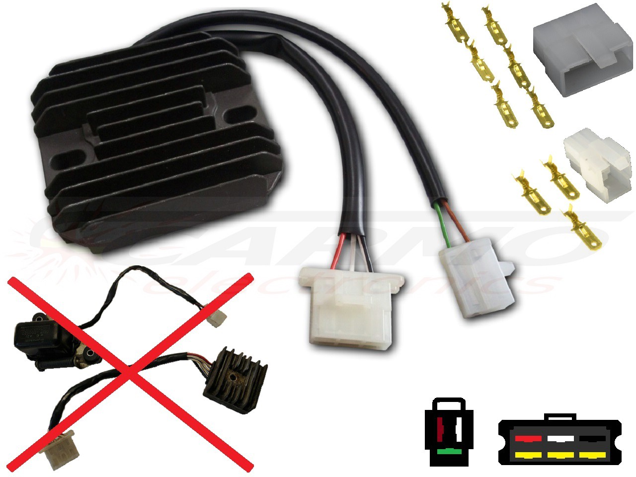 CARR354-XS - Yamaha XS250 XS400 XS500 MOSFET Raddrizzatore del regolatore di tensione - Clicca l'immagine per chiudere